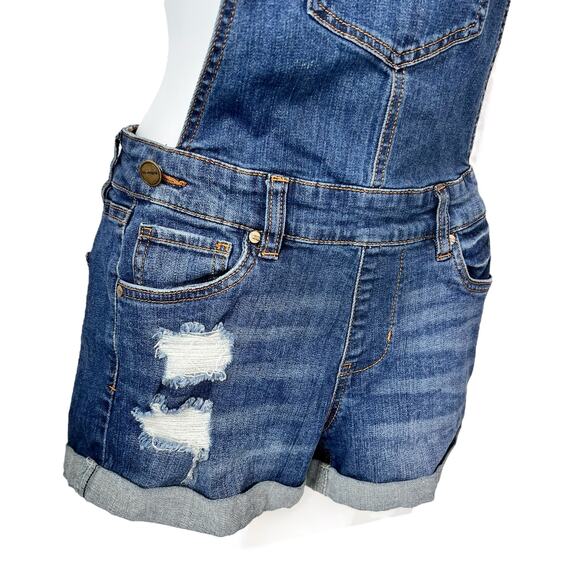 Distressed Blue Jean Shortalls Overalls Shorts Women's 5 Country Cowgirl READ - Picture 4 of 15